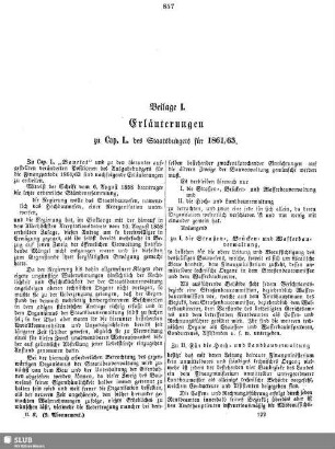 Beilage I. Erläuterungen zu Cap. L. des Staatsbudgets für 1861/63.