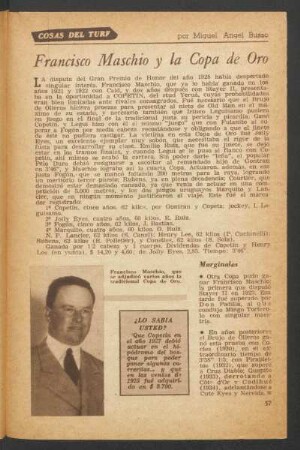 Francisco Maschio y la Copa de Oro : Cosas del turf
