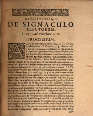 Signaculum electorum, sive doctrina de praedestinatione filiorum Dei ad salutem : ex II. Timoth. c. II. vers. XIX.