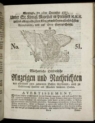 No. 51. Montags, den 16ten December 1771.