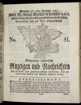 No. 51. Montags, den 16ten December 1771.