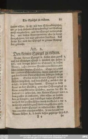 Art. 2. Den kleinen Spiegel zu richten.
