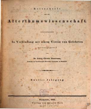 Zeitschrift für die Alterthumswissenschaft. 2, 2. 1835
