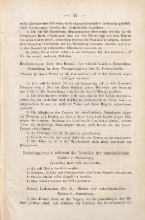 Bestimmungen über den Besuch der vaterländischen Naturalien-Sammlung in dem Versuchsgarten der K. Centralstelle