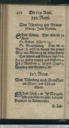 120. Reys. Von Nürnberg nach Franckfurt am Meyn, und Cöln am Rhein