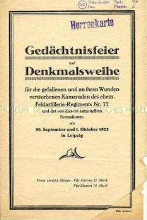 Programm zu einer Denkmalsweihe für die Gefallenen des 1. Weltkrieges