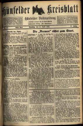 Erste Ausgabe vom Samstag, den 21. April 1928.