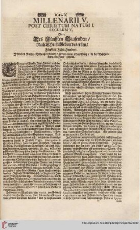 Millenarii V. post Christum natum I. Seculum V.