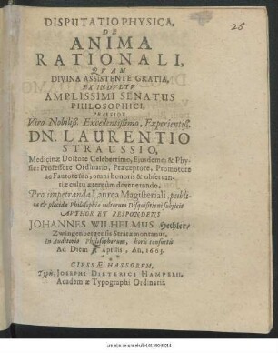 Disputatio Physica, De Anima Rationali