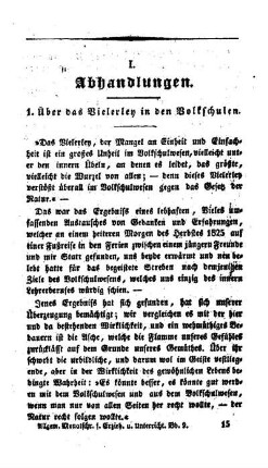 Über das Vielerley in den Volkschulen