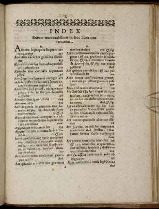 Index Rerum memorabilium in hoc libro contentarum.