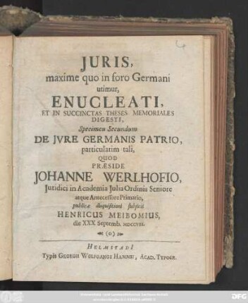 Specimen 2: De Jvre Germanis Patrio : particulatim tali