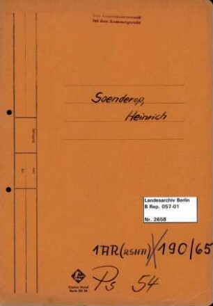 Personenheft Heinrich Soenderop, fr. Salomon (*22.11.1899), Kriminalsekretär