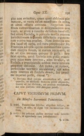 191-202, Caput Vigesimum Primum. De Ministro Sacramenti Poenitentiae. - Caput Vigesium Secundum. De jurisdictione ad hoc Sacramentum requisita.