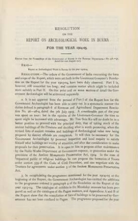 Resolution on the report on archaeological work in Burma for the year 1904-05