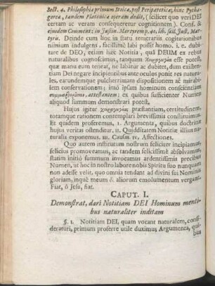 Caput. I. Demonstrat, dari Notitiam Dei Hominum mentibus naturaliter inditam