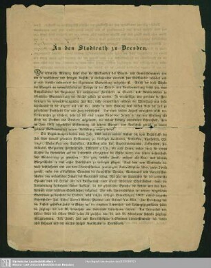 An den Stadtrath zu Dresden : [Begründung einer Realschule in Neustadt-Dresden betr.]