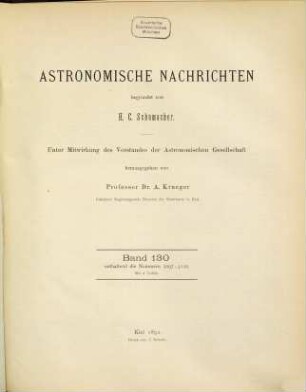 Astronomische Nachrichten : = Astronomical notes. 130. 1892