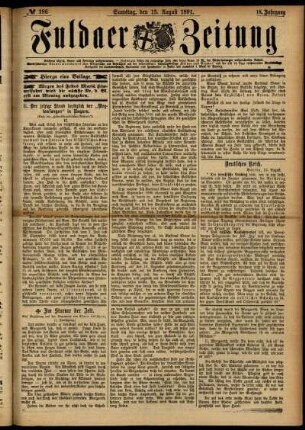 Erste Ausgabe vom Samstag, den 15. August 1891.