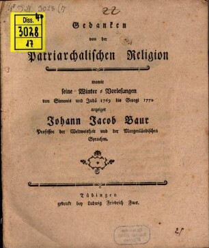 Gedanken von der patriarchalischen Religion