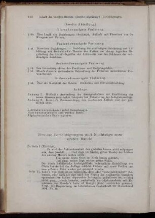 Fernere Berichtigungen und Nachträge zum ersten Bande