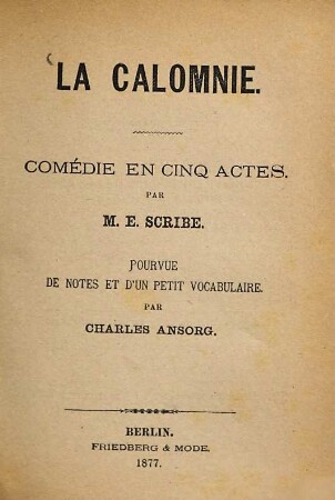 La calomnie : comédie en cinq actes