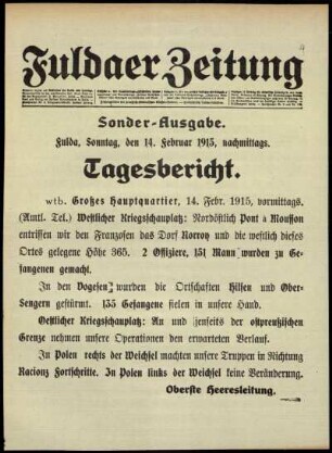 Ausgabe vom Sonntag, den 14. Februar 1915.