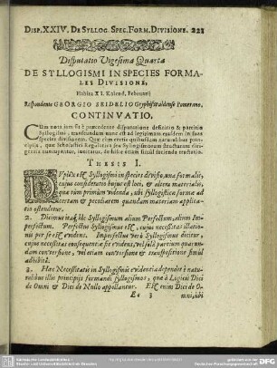 Disputatio Vigesima Quarta De Syllogismi In Species Formales Divisione