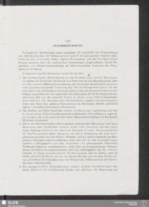 VIII Zusammenfassung
