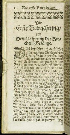 Die Erste Betrachtung/ von Dem Ursprung der Kirchen-Gesänge.