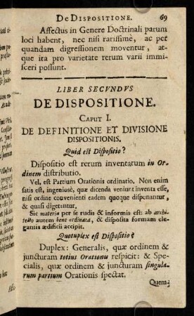 69-89, Liber Secundus. De Dispositione.