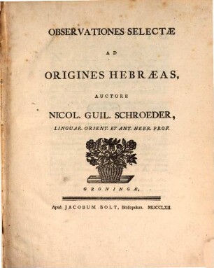 Observationes selectae ad origines Hebraeas