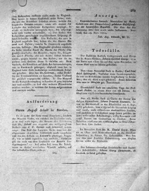 Aufforderung an Herrn August Schall in Breslau.