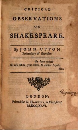 Critical observations on Shakespeare