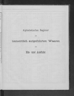 Alphabetisches Register der namentlich aufgeführten Waaren der Ein- und Ausfuhr.