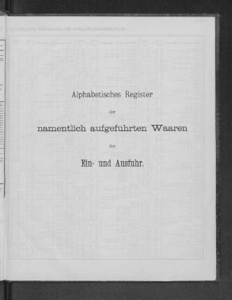 Alphabetisches Register der namentlich aufgeführten Waaren der Ein- und Ausfuhr.