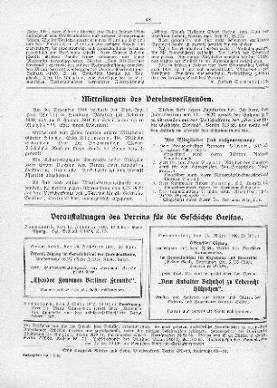Mitteilungen des Vereinsvorsitzenden
