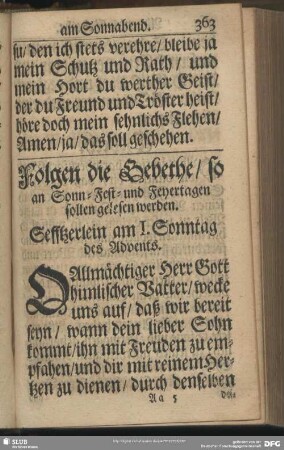 Folgen die Gebethe, so an Sonn- Fest- und Feyertagen sollen gelesen werden