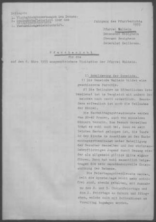 Walheim: Pfarrbericht 1933