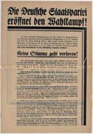 Sonderdruck der Deutschen Staatspartei zur Reichstagswahl am 31. Juli 1932