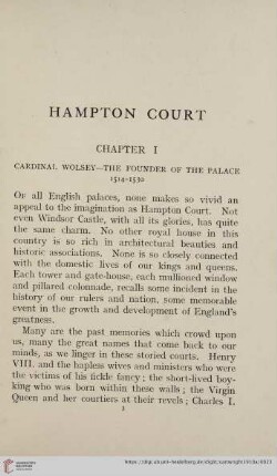 Chapter I: Cardinal Wolsey - The Founder of the Palace