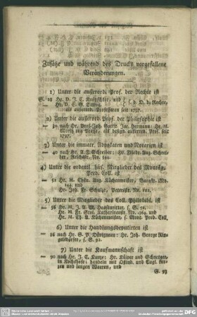 Zusätze und während des Drucks vorgefallene Veränderungen