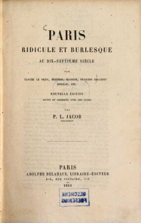 Paris ridicule et burlesque au dix-septième siècle