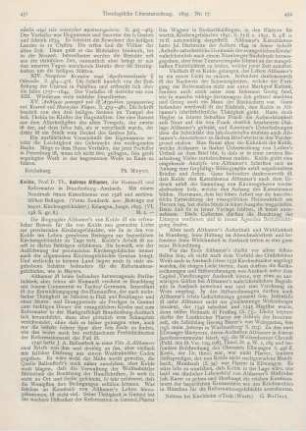451-452 [Rezension] Kolde, Theodor, Andreas Althamer, der Humanist und Reformator in Brandenburg-Ansbach. Mit einem Neudruck seines Katechismus von 1528 und archivalischen Beilagen