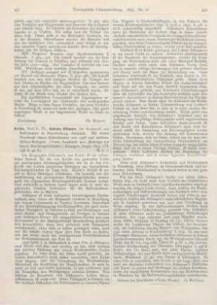 451-452 [Rezension] Kolde, Theodor, Andreas Althamer, der Humanist und Reformator in Brandenburg-Ansbach. Mit einem Neudruck seines Katechismus von 1528 und archivalischen Beilagen