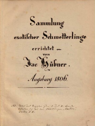 Sammlung exotischer Schmetterlinge, [1]. [Text]