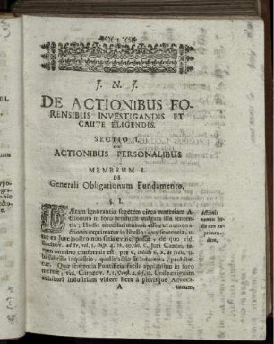 Sectio I. De Actionibus Personalibus