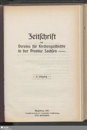 2.1905: Zeitschrift des Vereins für Kirchengeschichte der Provinz Sachsen