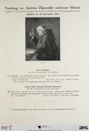 Nachtrag zur Auktion Ölgemälde moderner Meister (Nr. 114a-149a)