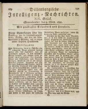 XIX. Stück. Sonnabends: den 9. May. 1795.